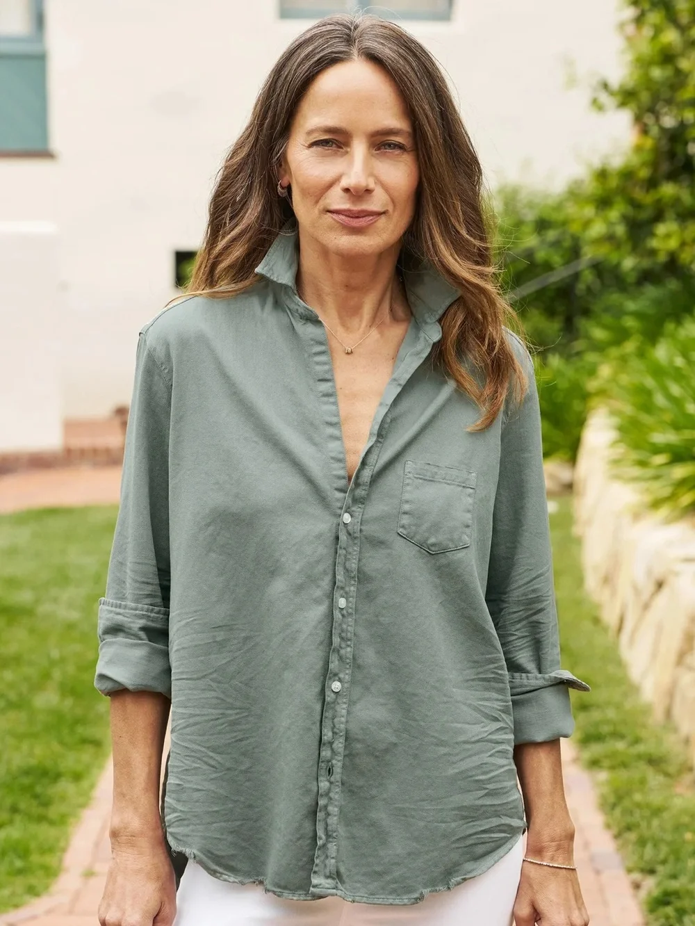 Frank & Eileen Eileen Olive Green Italian Cotton Button Shirt M